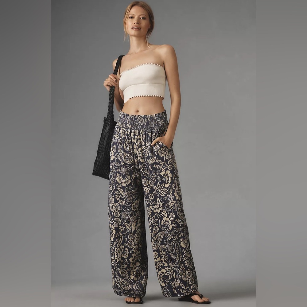 NEW TAILORED! Anthropologie Saria IRIS BLUE Smocked Waist Wide-Leg Maeve in XXSP